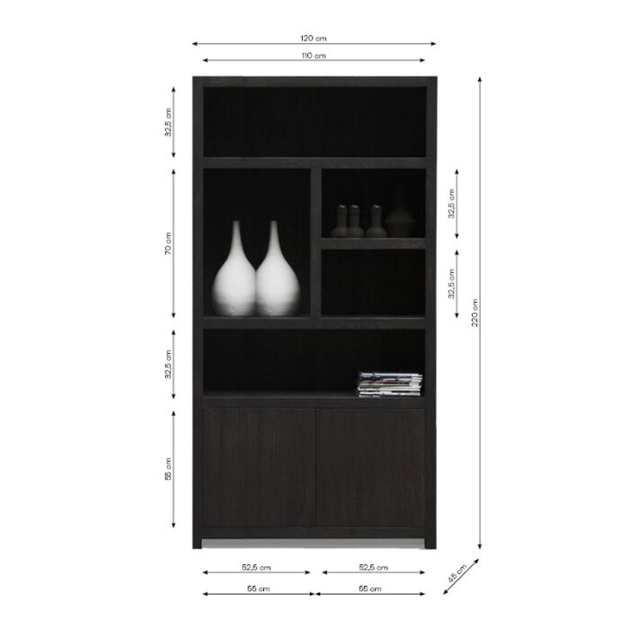 Boekenkast Set Diamond 120 5 vaks rechts + 5 vaks links Eiken