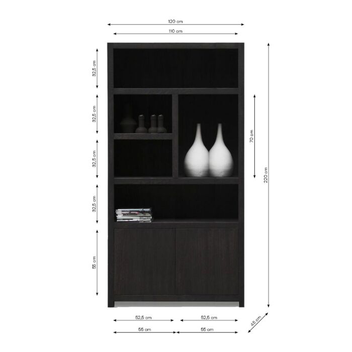 Boekenkast Set Diamond 120 5 vaks rechts + 5 vaks links Eiken