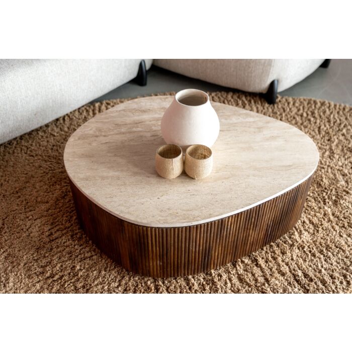 Organische Salontafel Swell Travertine en Mangohout