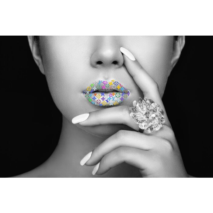 Glasschilderij Vrouw Lippen Louis Vuitton