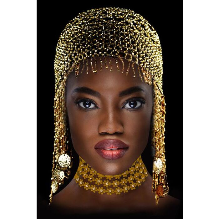 Glasschilderij Beautiful Woman Black/Gold