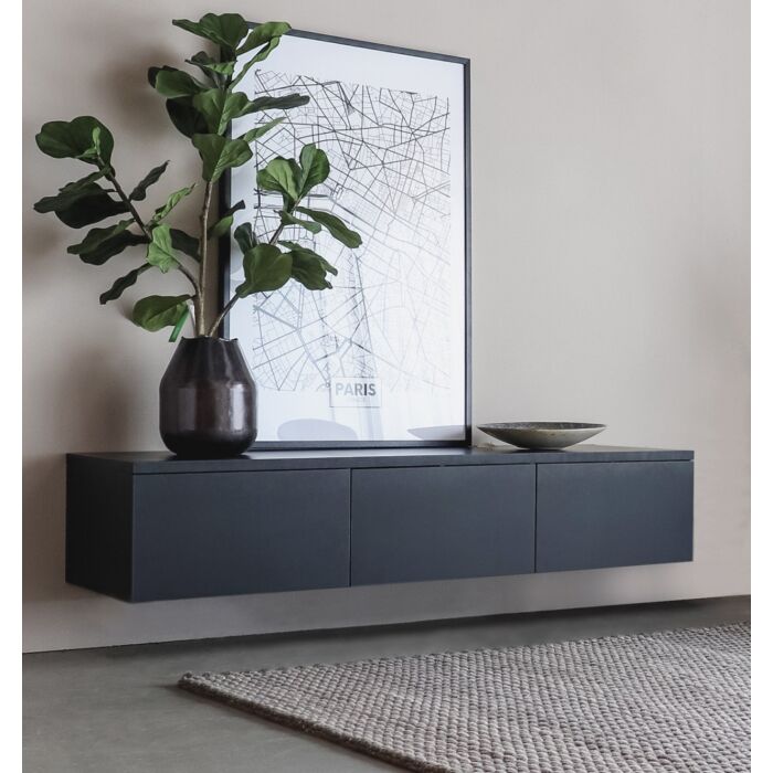 Zwevend TV-meubel HO19 Mat Zwart 180cm