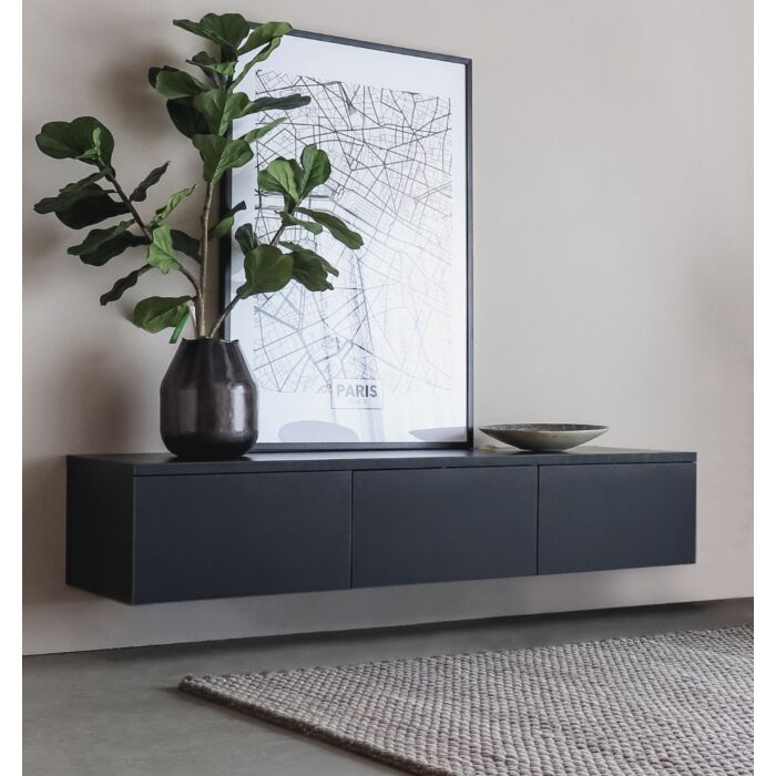 Zwevend TV-meubel HO19 Mat Zwart 180cm