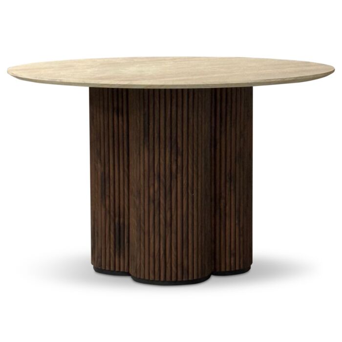 Eettafel Siem Travertine Look Walnoot Poot Ø120cm