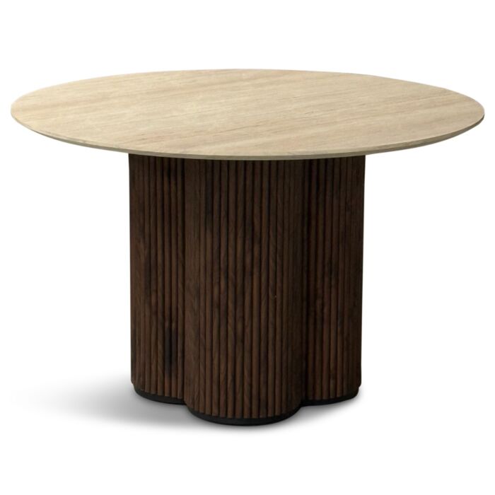 Eettafel Siem Travertine Look Walnoot Poot Ø120cm