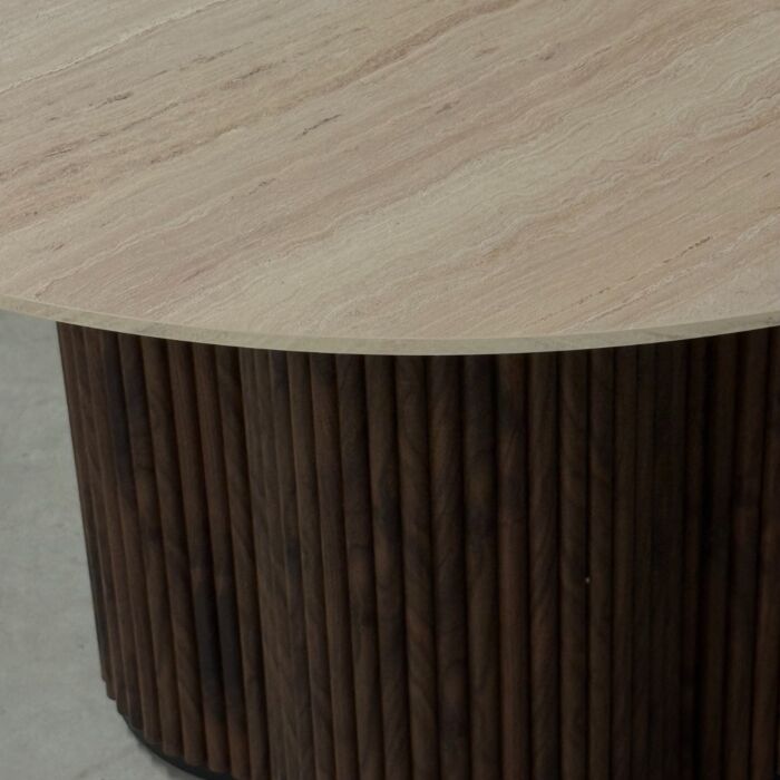 Eettafel Siem Travertine Look Walnoot Poot Ø120cm