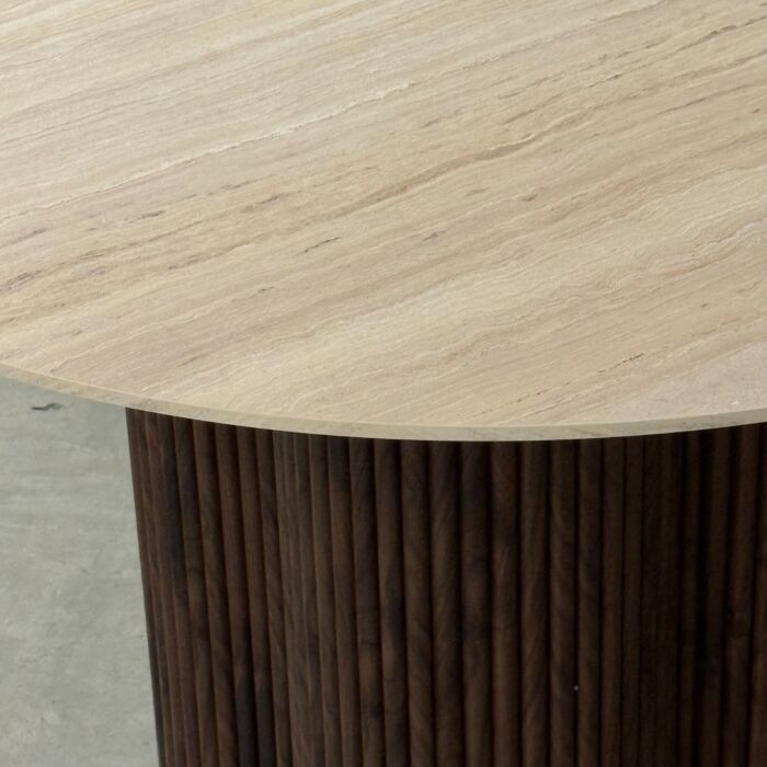Eettafel Siem Travertine Look Walnoot Poot Ø120cm