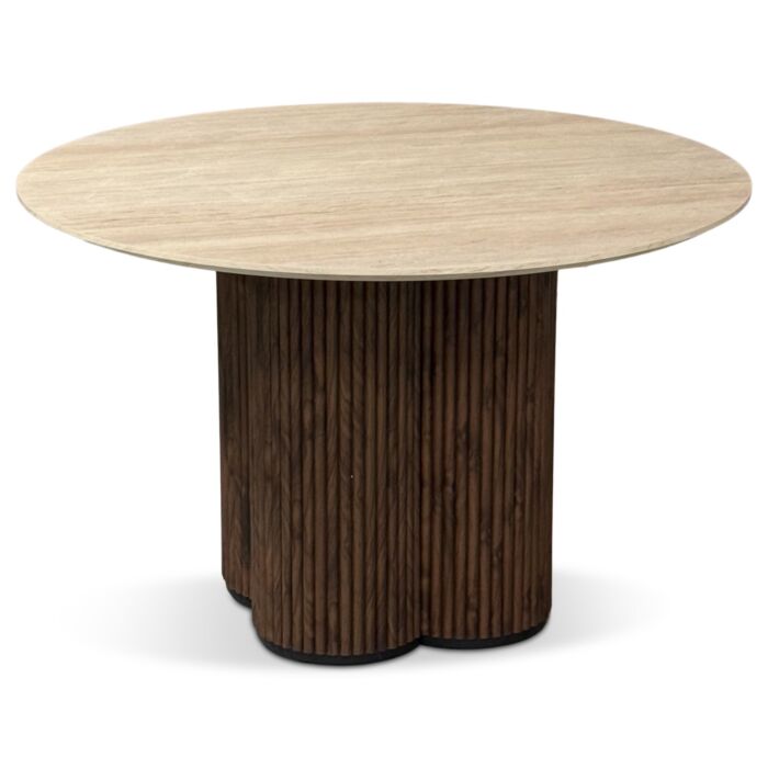 Eettafel Siem Travertine Look Walnoot Poot Ø120cm