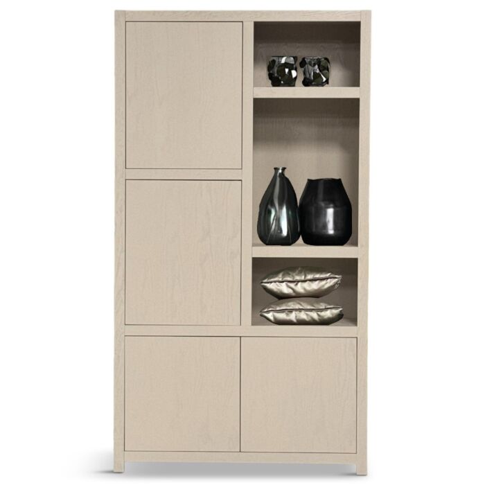 Boekenkast Diamond 120cm 4 Deuren 3 Open Vakken Taupe Eiken