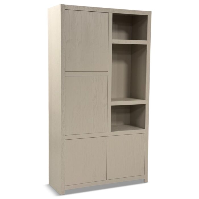 Boekenkast Diamond 120cm 4 Deuren 3 Open Vakken Taupe