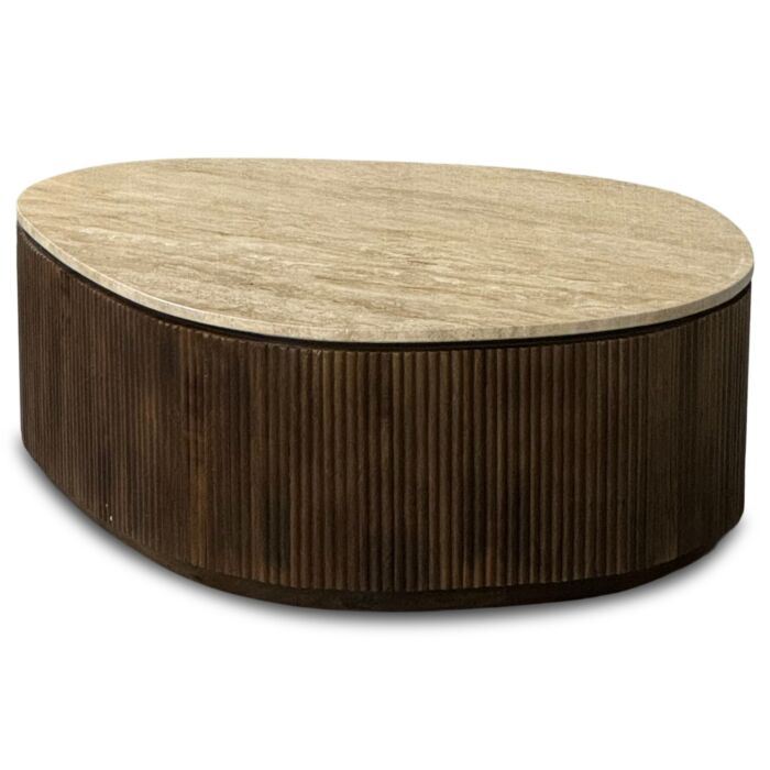 Organische Salontafel Swell Travertine en Mangohout