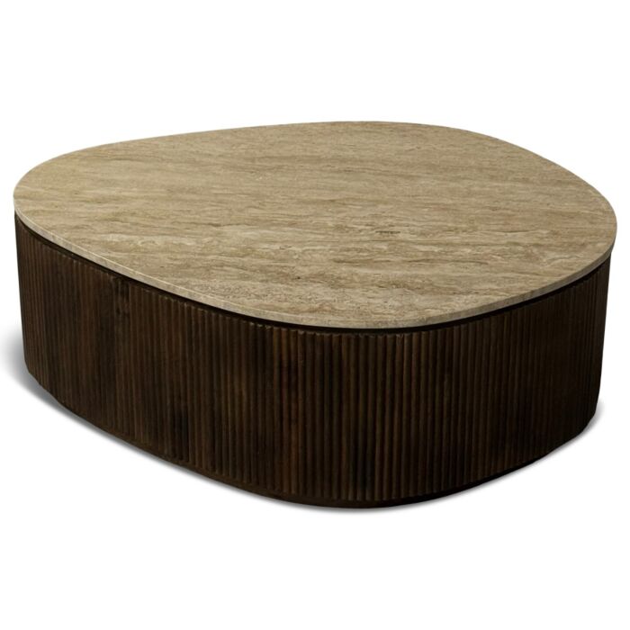 Organische Salontafel Swell Travertine en Mangohout