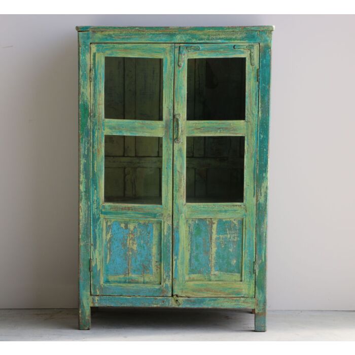 Wandkast India Hout Groen-Blauw