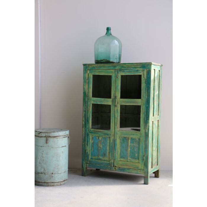 Wandkast India Hout Groen-Blauw