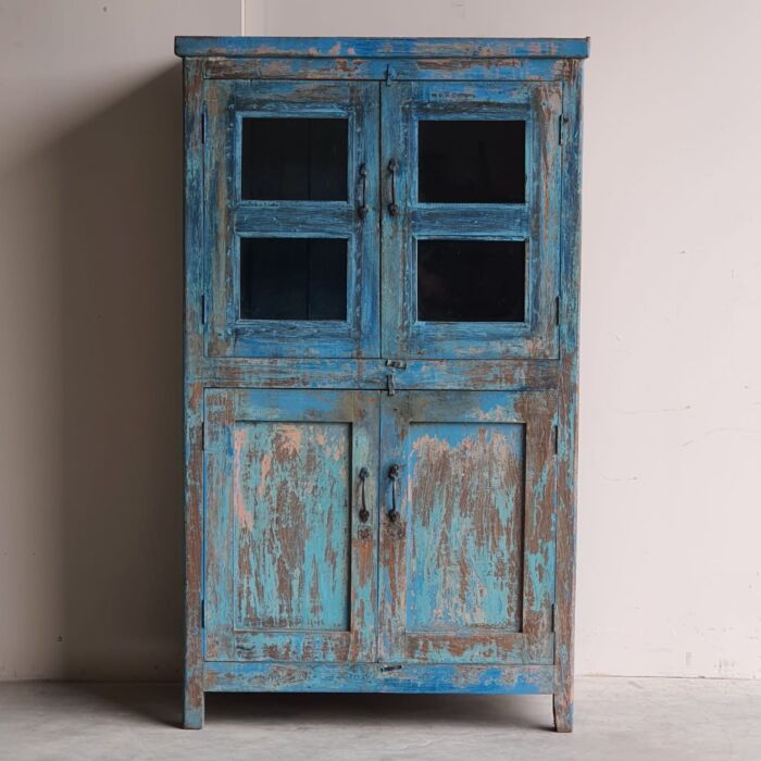 India Glass Door Cabinet Blauw