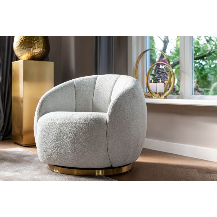 Draaifauteuil Jago white bouclé / brushed gold