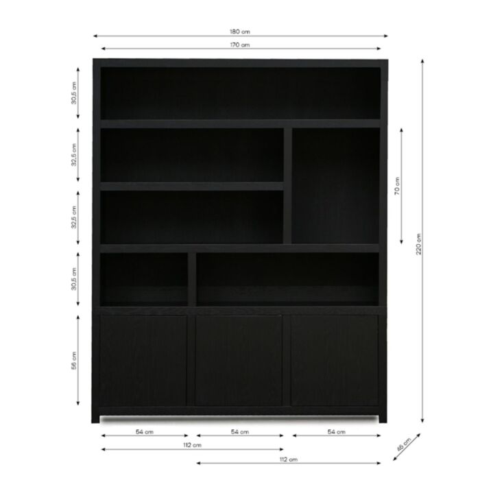 Boekenkast Diamond 180cm Breed Dark Brown Eiken