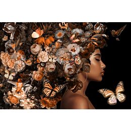 Glasschilderij Women Butterfly Flowers