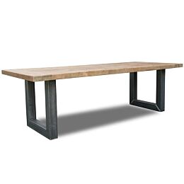 Robuuste teak tafel met oud metalen onderstel Liv