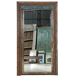 Houten Grote India Spiegel Bruin/Blauw